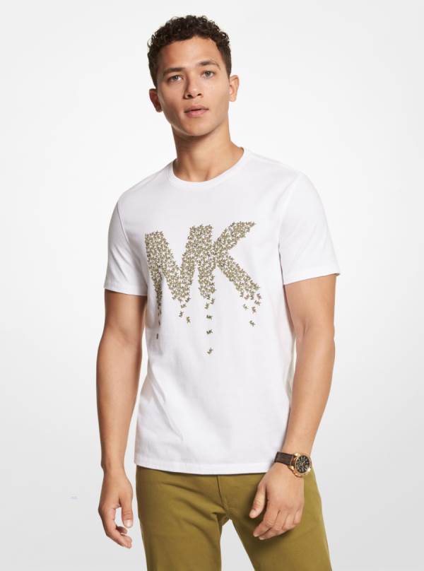 Panske Tricko Michael Kors Logo Cotton Biele - Oblecenie Michael Kors Slevy | ZQVRO-6547